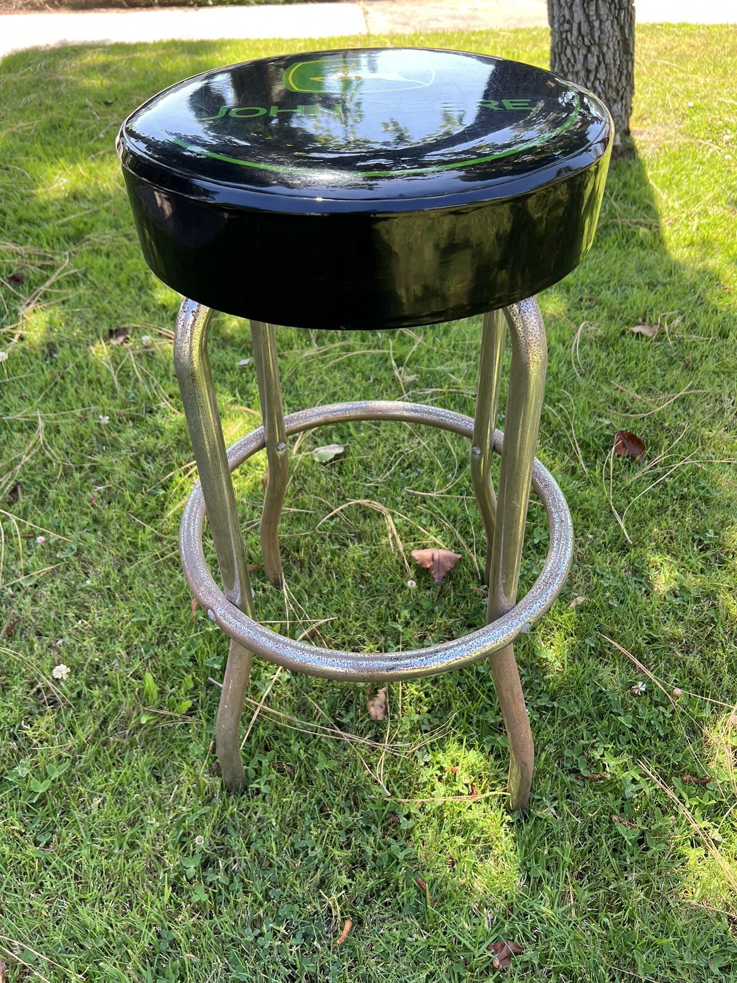 John Deere Bar or Store Counter Stool w/ Advertising Padded Vinyl Top