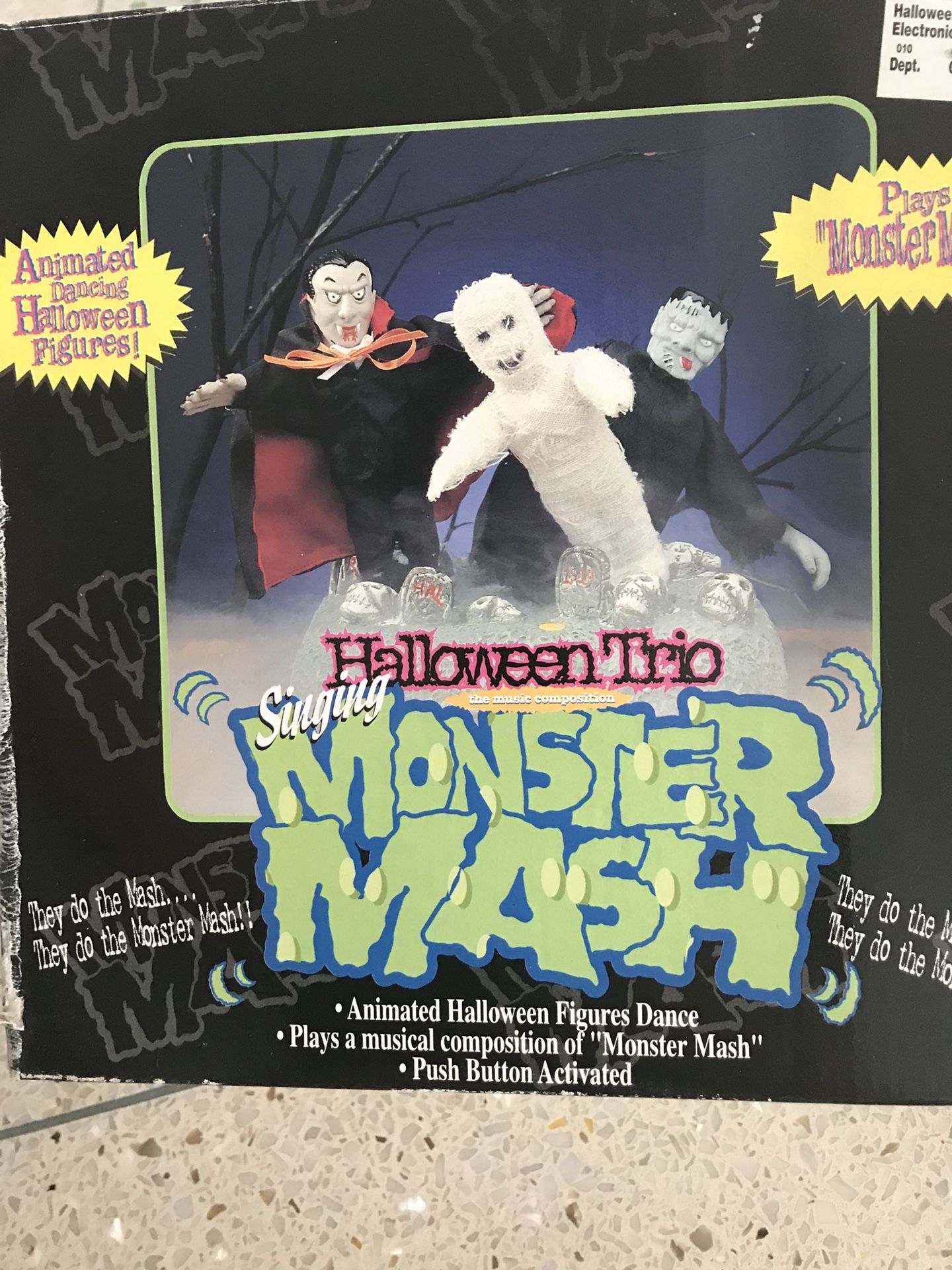 Brand new Dracula, mummy, Frankenstein singing and dancing to monster mash