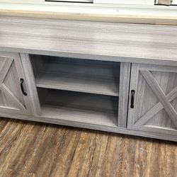 65 Inch TV Farmhouse Entertainment Center with Double Barn Doors and Storage Cabinets, Console TV Table Media for Living Room, Bedroom (Grey)