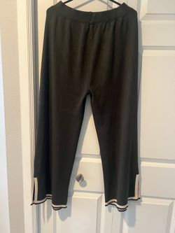Green cotton knit wild pants