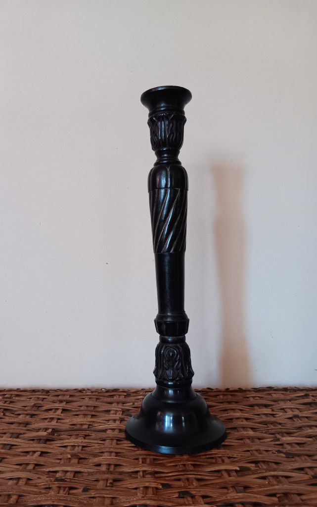 Carved Metal Candle Stick Holder, 15" Ornate Candle Holder