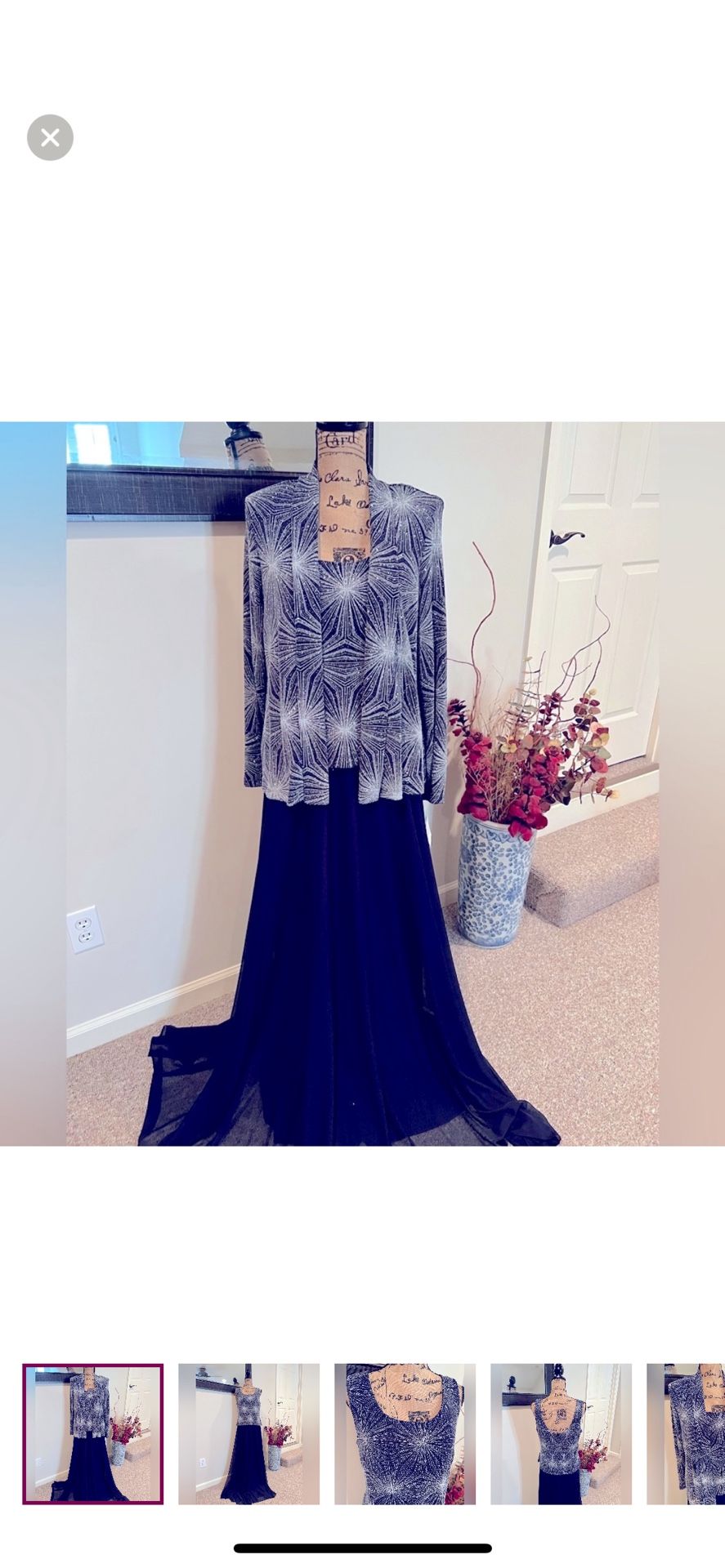 Cachet Formal Navy Blue 2 Piece Maxi Dress Size 14 Starburst Metallic W/jacket