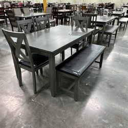 6 PC Dining Set.  1table+chairs+bench.   ☄️  Comedor De 6 Piezas  1 Mesa+4sillas+1bench