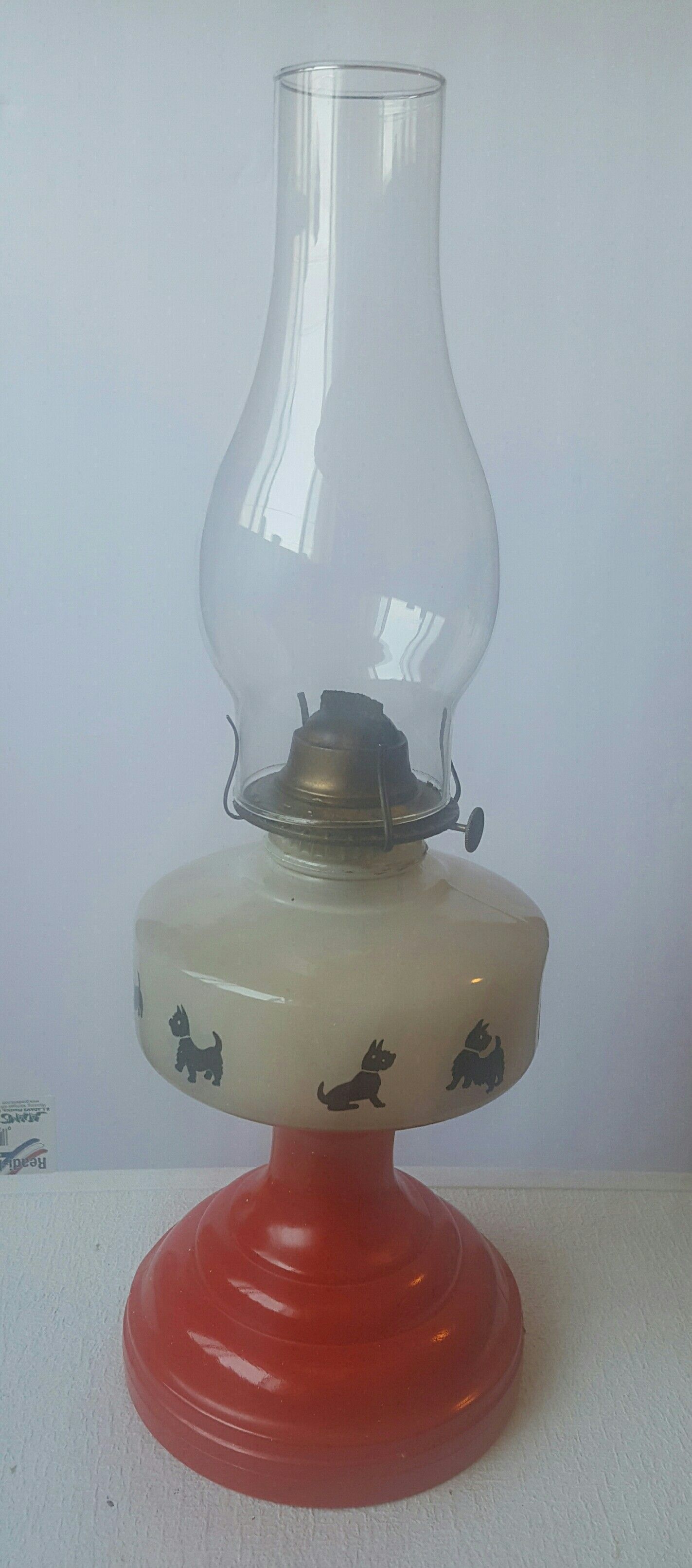 Vintage Scottie Dog Kerosene Oil Table Lamp