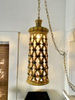  Vintage MCM Hanging Ceramic Swag Lamp 