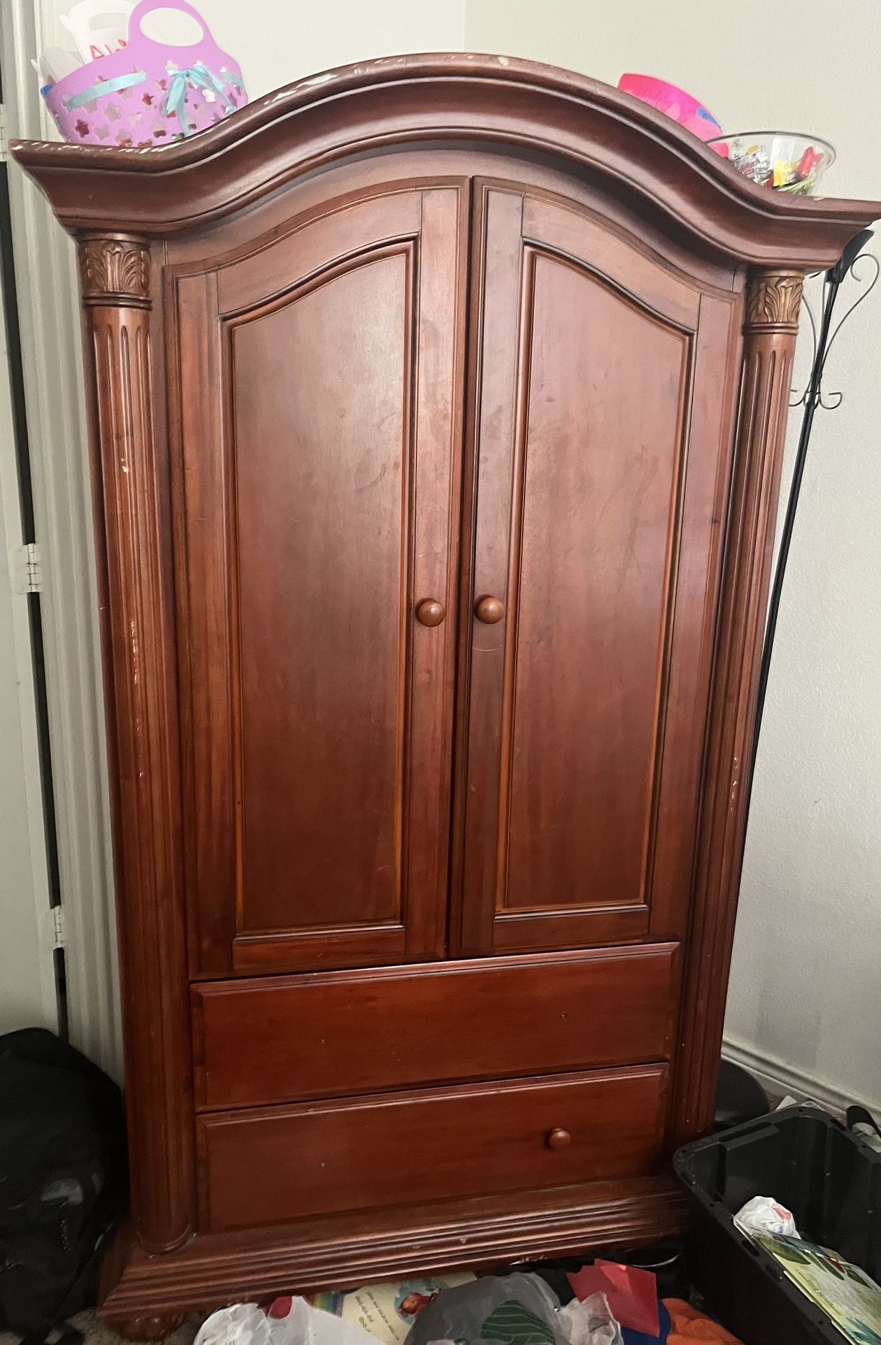 Wood Dresser And Armoire 