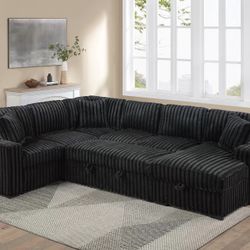 Brand New Super Plush Pullout Corduroy Sectional Set 