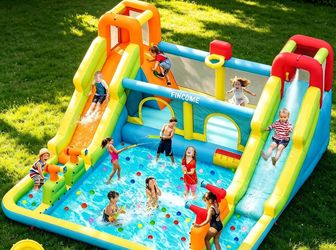 Inflatable Bounce House for Kids, Water Bounce House with Double Slides Outdoor Indoor, Jumping Bouncy Castle with Air Blower for Park Backyard Party
