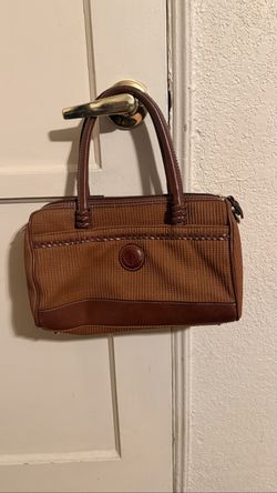 Vintage Leslie Fay Woven Canvas & Leather Satchel Top Handle Bag