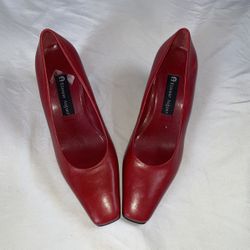 Ladies Red Leather Heel Shoes 