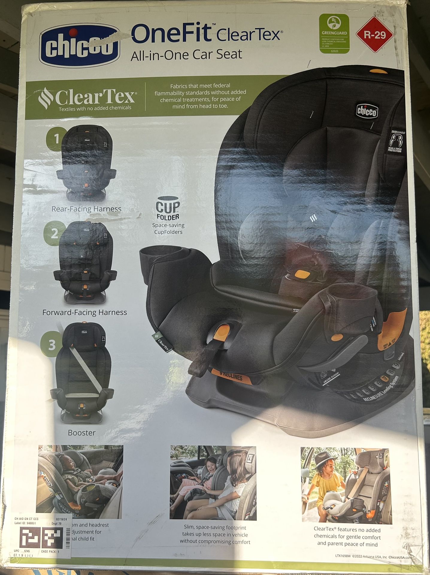 Chicco OneFit ClearTex All-in-One Car Seat - Obsidian (Black), New