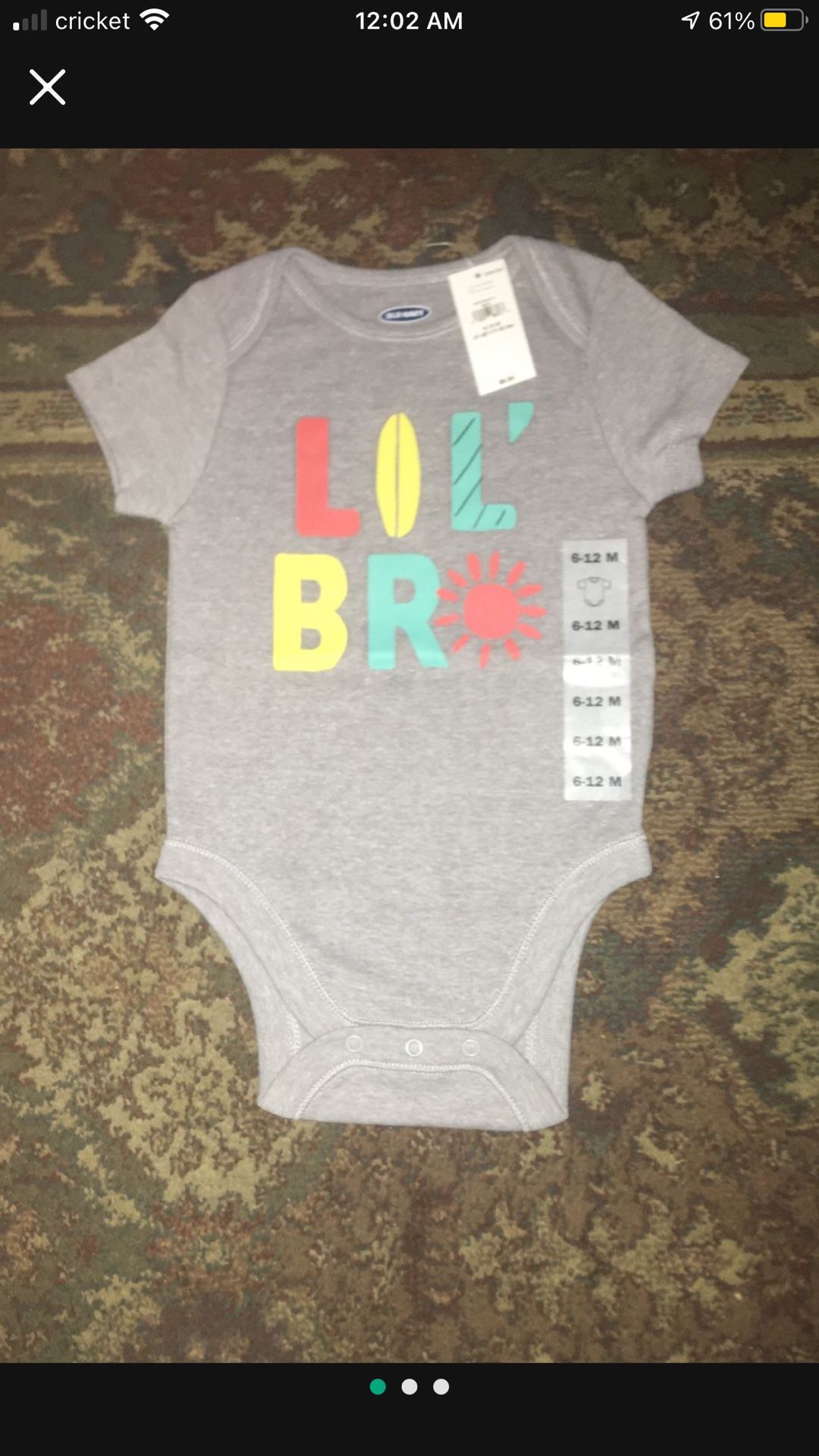 Old Navy Baby Boy’s LIL’ BRO Gray Onesie, Size 6-12 Months