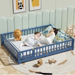 Queen Floor Bed Frame with Wood Slats