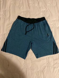 Adidas Men's Athletic Shorts Blue Heather Knit Size M Black Stripes