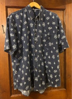 Navy Blue Rope Knot Print Button-Down Shirt