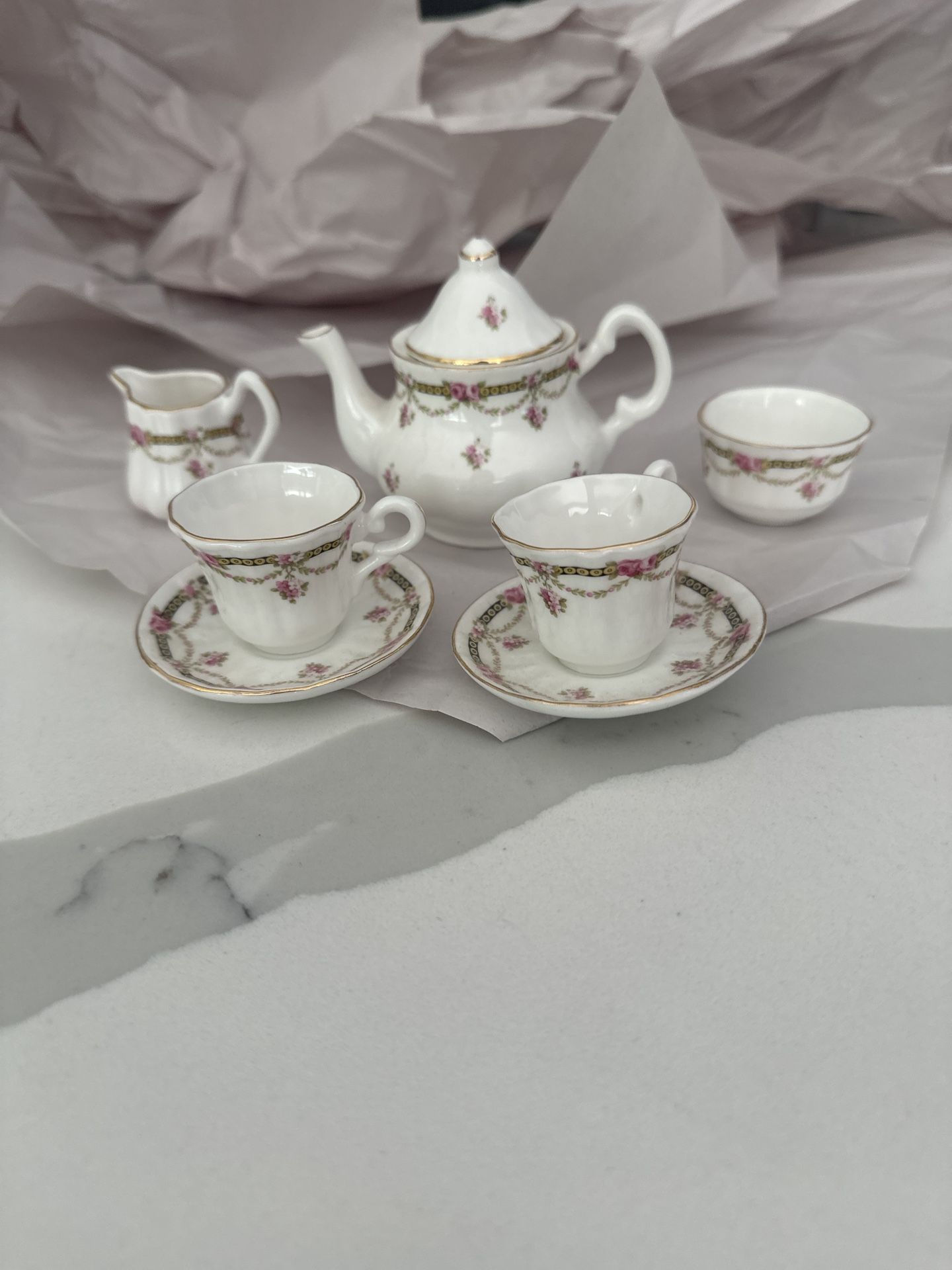 Vintage Sheltonian English Bone China Mini Doll Tea Set