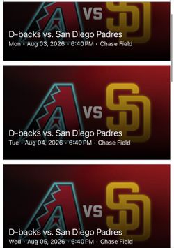PAIR Arizona Diamondbacks vs San Diego Padres Tickets - all games (Mon Tue Wed Thu) lower level - qty 2 Aisle Seats