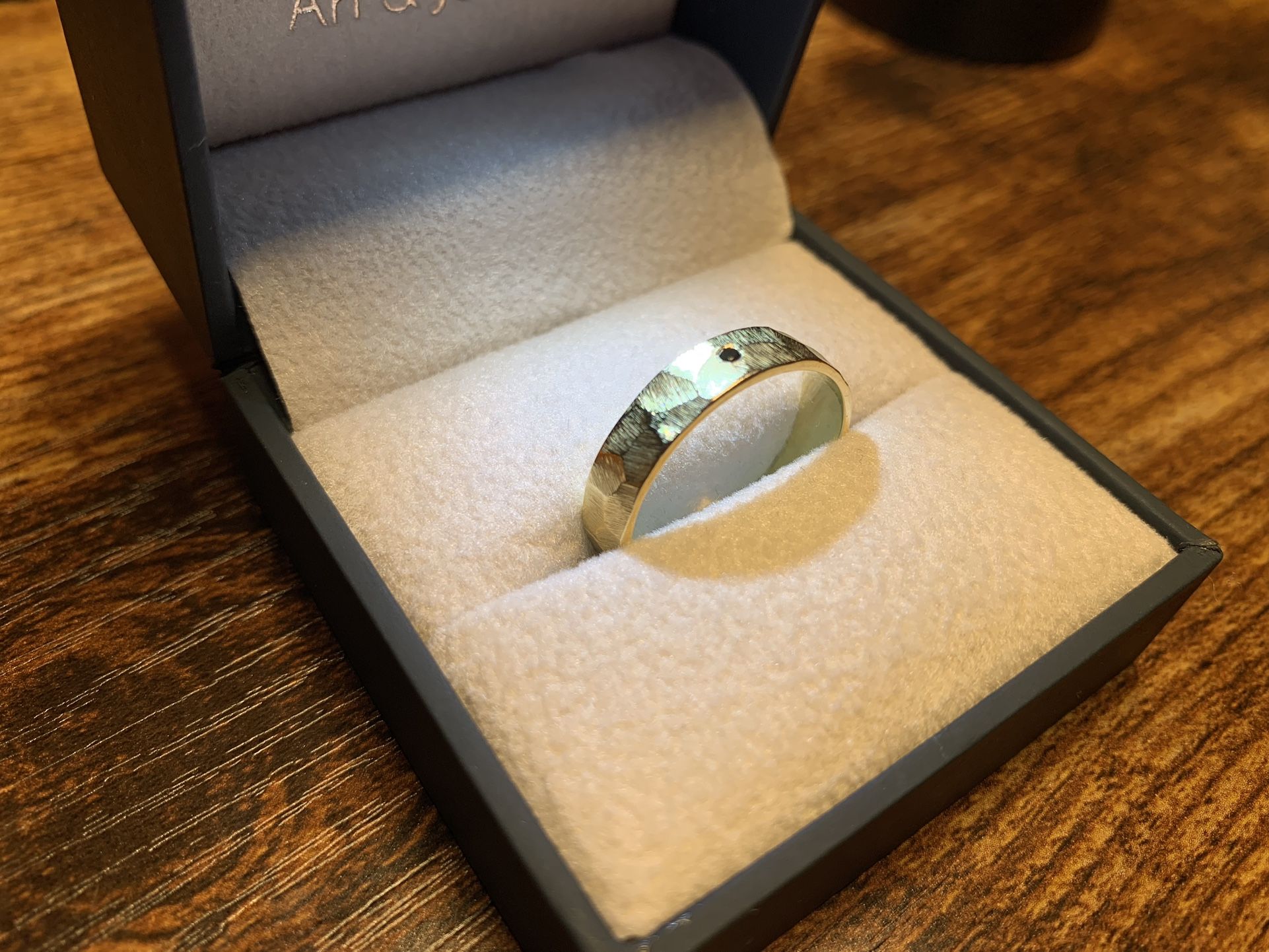14K Solid Gold Artist Handmade Band Ring w/ Genuine Black Diamond