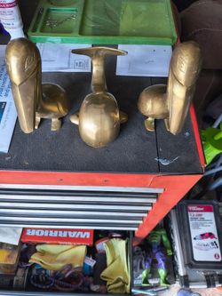 Vintage India solid brass figurines 2 pelicans and a sperm whale