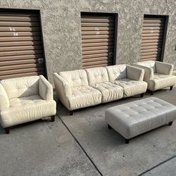 Sofa Chair And Ottoman Set Faux Leather 