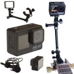 4K Guitar Camera [Set with Stand & USB Microphone] | High-Res Action Camera Kit | Best for Music
