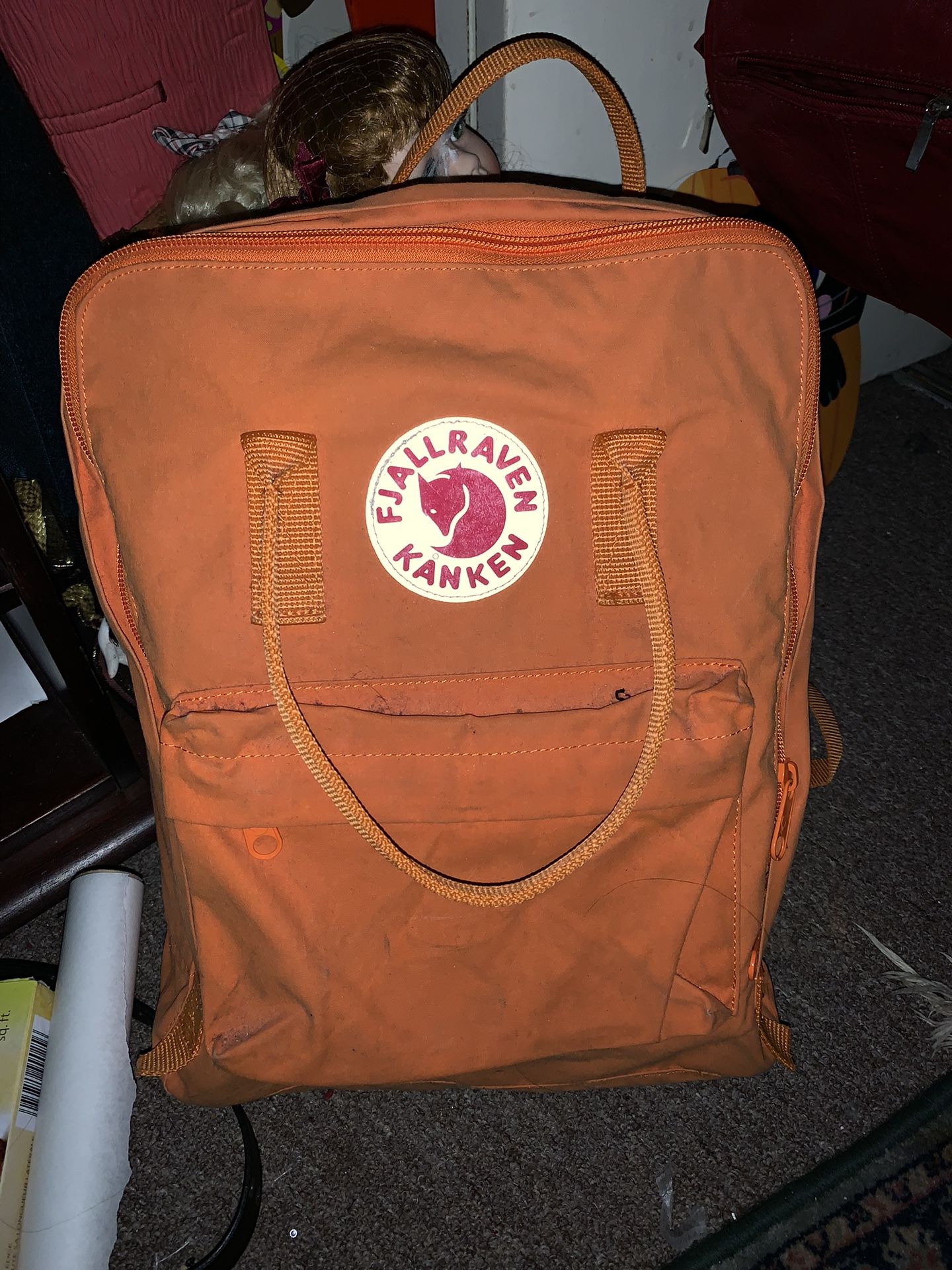 Orange full size fjallraven kanken backpack