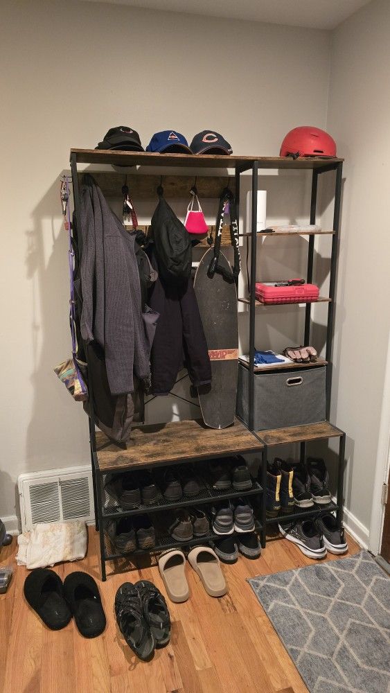 Black And Brown Hall Tree With Shoe Storage