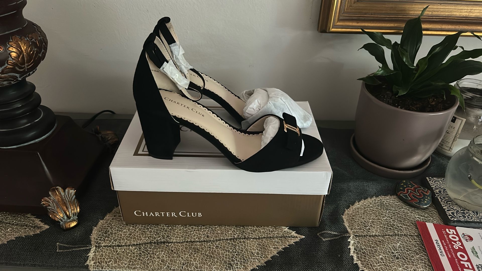 NEW!   Women’s peep toe heels.  Black, Size 7