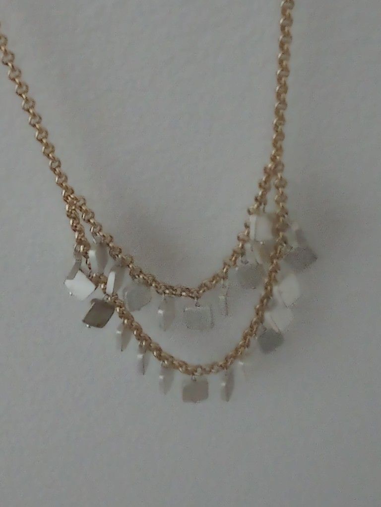 Banana Republic Gold Plated 13in Chain With Glass Faceted Silver Stones And Three Inch Extensions