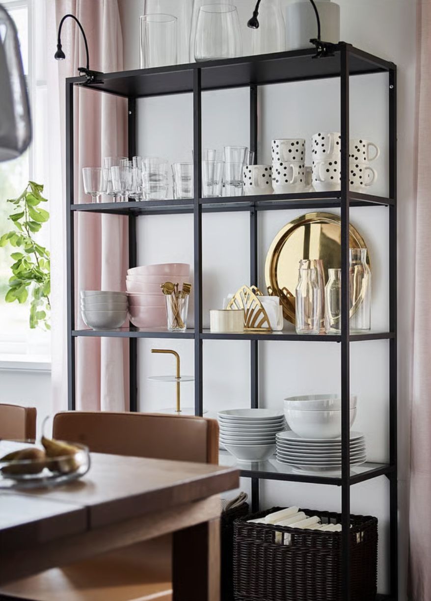 BLACK BOOKSHELF WITH GLASS SHELVES