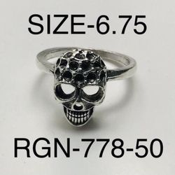 Silver Skull Ring For Men & Women: RGN-778-50/Size-6.75