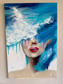 Original hand-painted contemporary portrait on a large 24” × 36” stretched canvas.