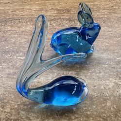 Elegant blue glass rabbit & whale figurine 