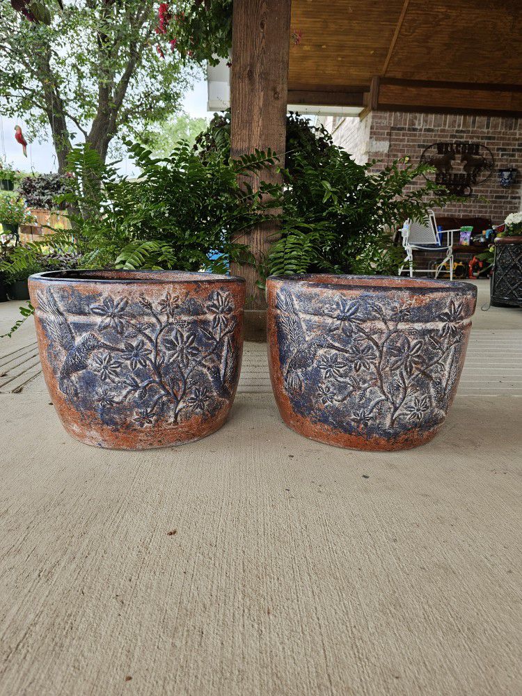 Rustic Blue Hummingbird Clay Pots . (Planters) Plants, Pottery, Talavera $55 cada una.