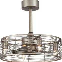 20“ Farmhouse Ceiling Fan with Light, Rustic Caged Ceiling Fan with Remote Control, Enclosed Ceiling Fan，Flush Mount Ceiling Fan with Lights for Livin