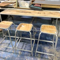 New Industrial style Modern Bar And Three Stools 