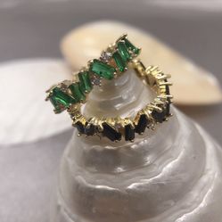 New Stunning Gold Plated Ring, Size 6.5, Available In Green/ Black