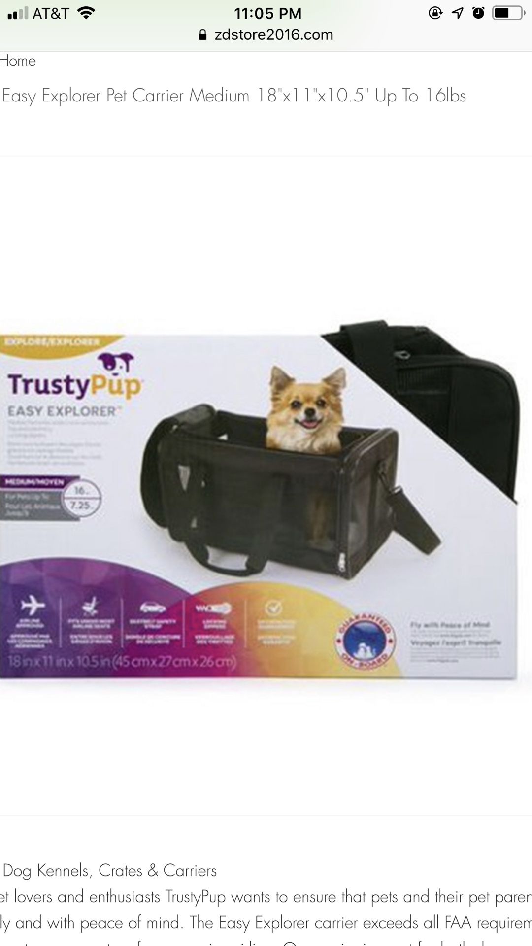 TrustyPup Easy Explorer Pet Carrier Medium 18"x11"x10.5" Up To 16lbs