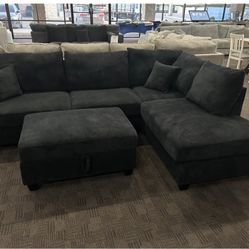Black Gorgeous Sectional W/ Storage Ottoman 