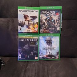 4 Xbox One Video Game Lot. Overwatch, Dark Souls 3, Gears of War 3, Starwars BattleFront