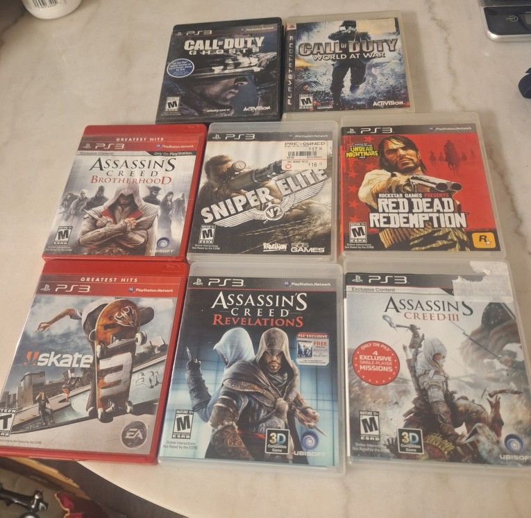 Lot of 8 PlayStation 3 games PS3 Call of Duty Assassin's Creed Red Dead Redemption Skate 3 Sniper