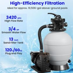 Powerful Pool Filter Pump with 6-Way Valve for Above Ground