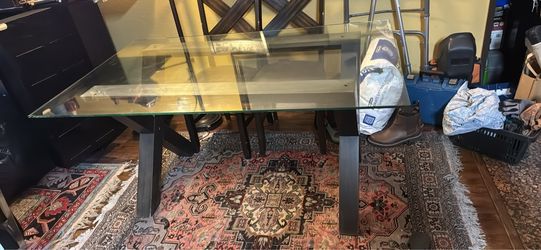 Glass Top Dining Table with wooden Base
