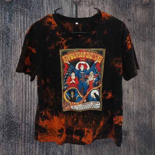 Womens Hocus Pocus Movie T-Shirt Black & Orange Tie Dye Crew Neck