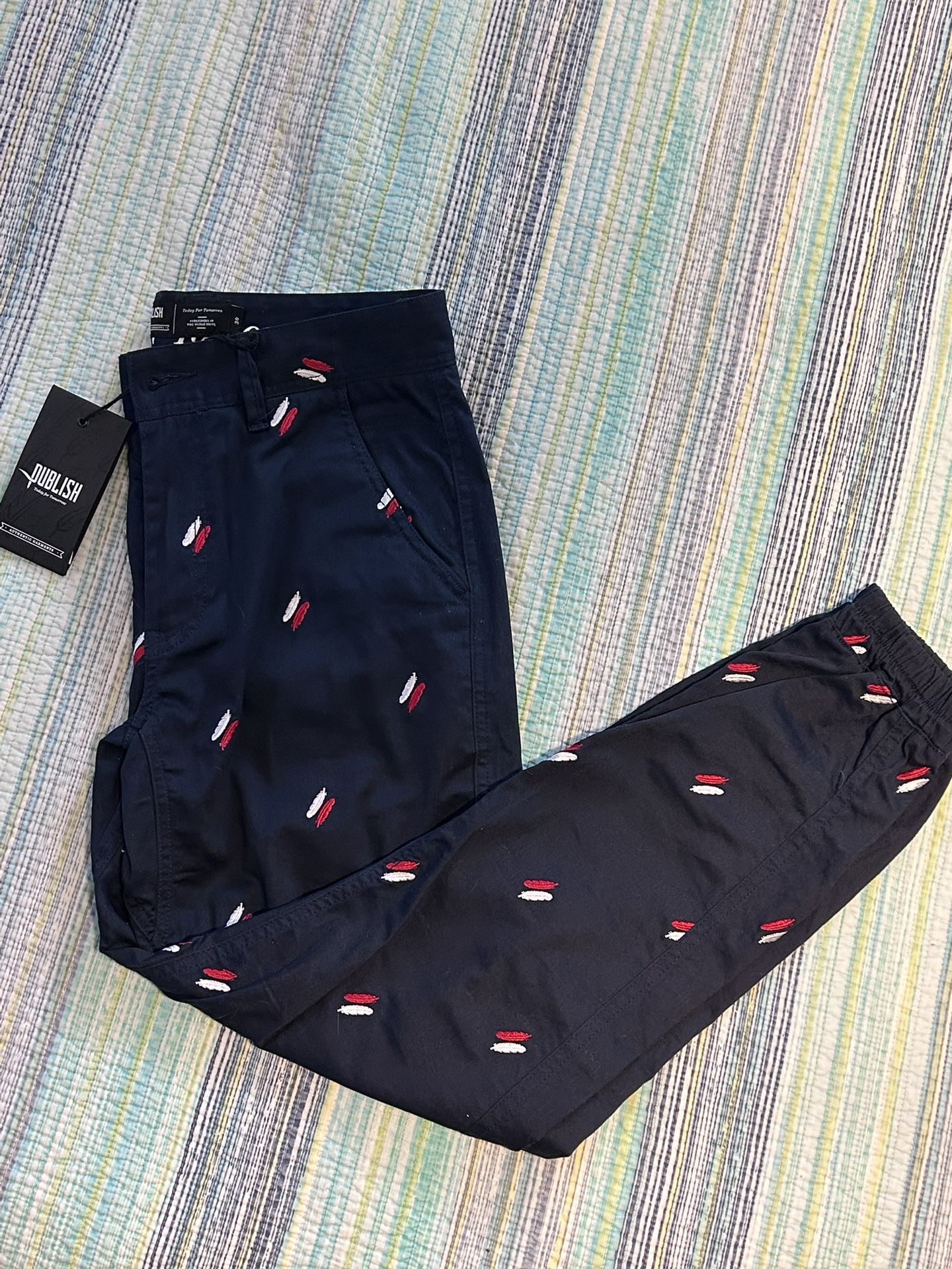 Publish Today for Tomorrow With Red & White Feathers Jogger Pants Men's NWT