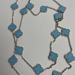 Ivan Cleef 18k White Gold 20 Motif Alhambra Turquoise Necklace 