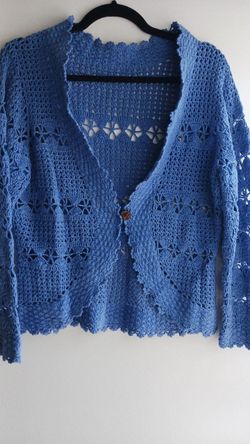 Blue crochet cardigan sweater