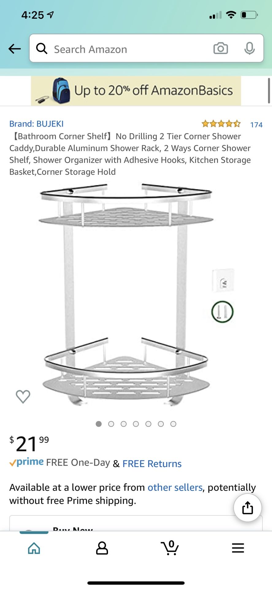Shower Caddy Basket Shelf Adhesive Drill-Free Kitchen/Bathroom