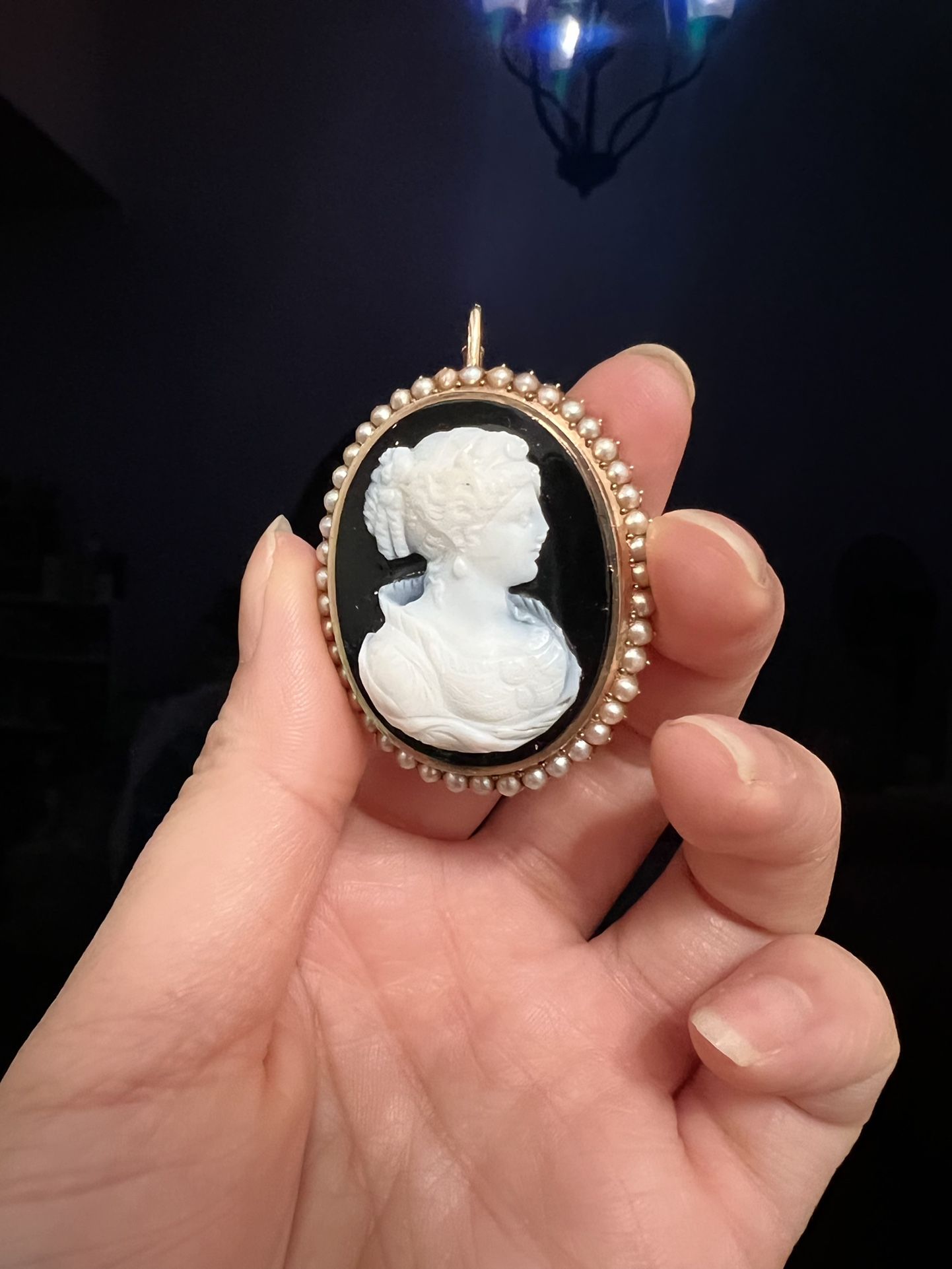 14k Gold Antique/Vintage Cameo Locket Brooch Pendant With Family Photo
