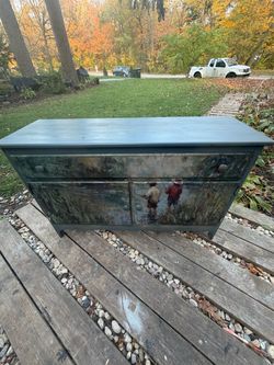Hand-Painted Dark Teal Wood Dresser